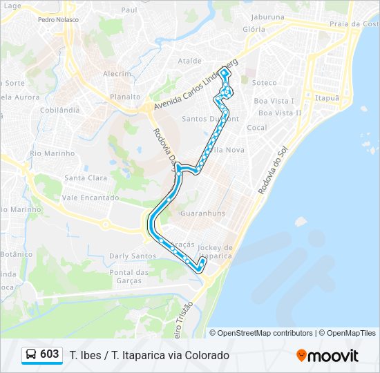 Mapa da linha 603 de ônibus