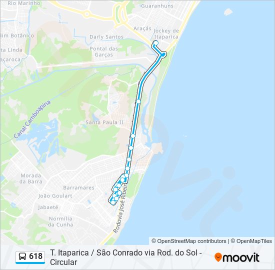 Mapa da linha 618 de ônibus