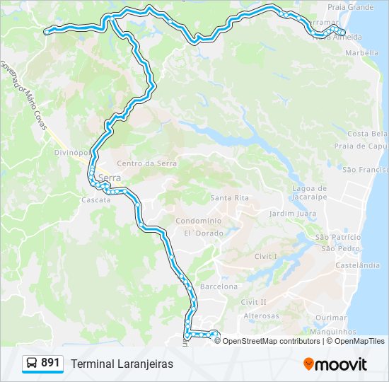 Mapa da linha 891 de ônibus