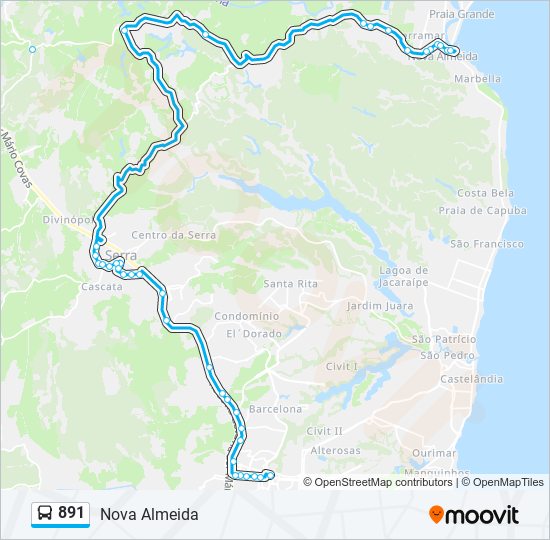 Mapa da linha 891 de ônibus