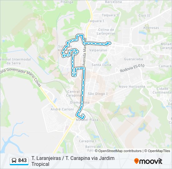Mapa da linha 843 de ônibus