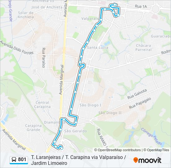 Mapa da linha 801 de ônibus