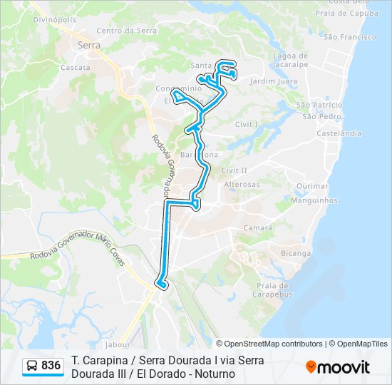 Mapa de 836 de autobús