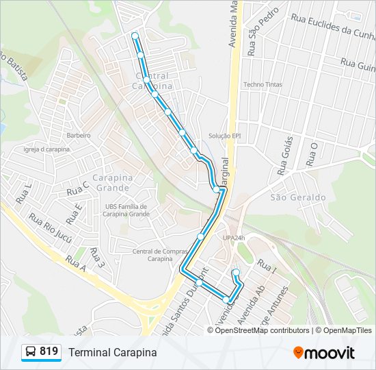 Mapa da linha 819 de ônibus