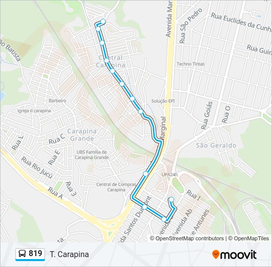 Mapa da linha 819 de ônibus