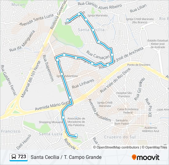 Mapa da linha 723 de ônibus