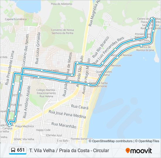 Mapa da linha 651 de ônibus