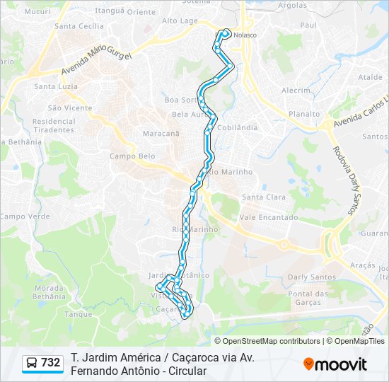 Mapa da linha 732 de ônibus