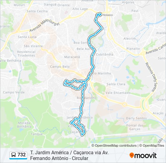 Mapa da linha 732 de ônibus