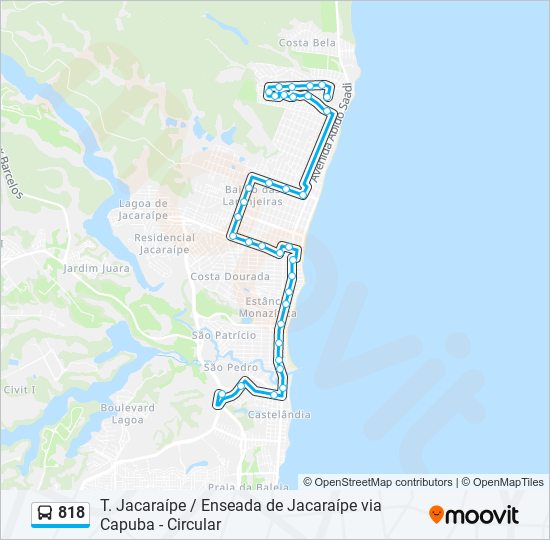 Mapa da linha 818 de ônibus