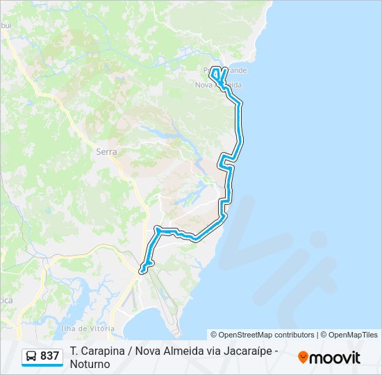 Mapa da linha 837 de ônibus