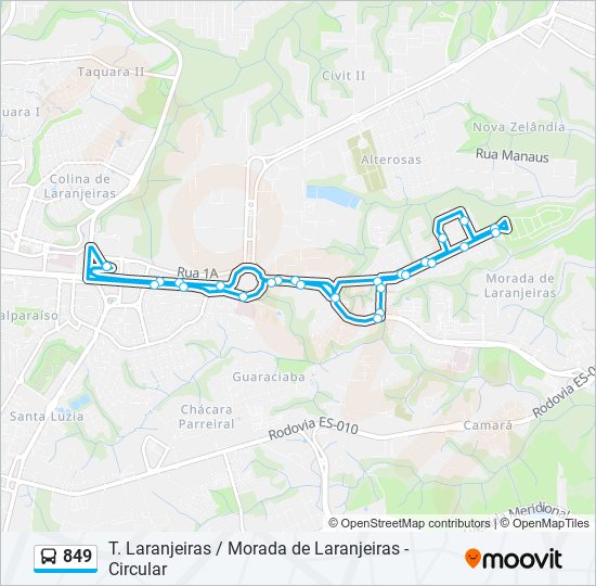 Mapa da linha 849 de ônibus