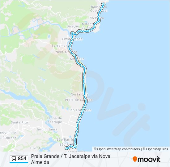 Mapa da linha 854 de ônibus