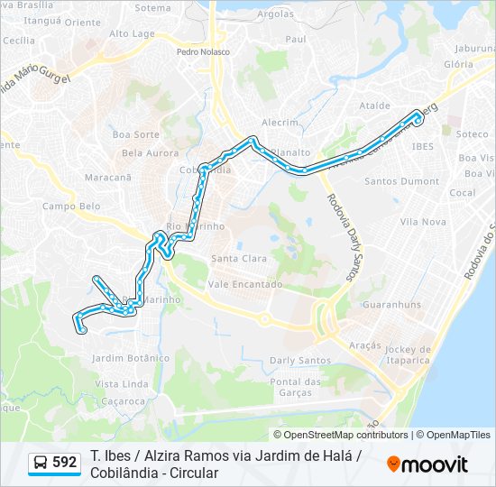 Mapa da linha 592 de ônibus