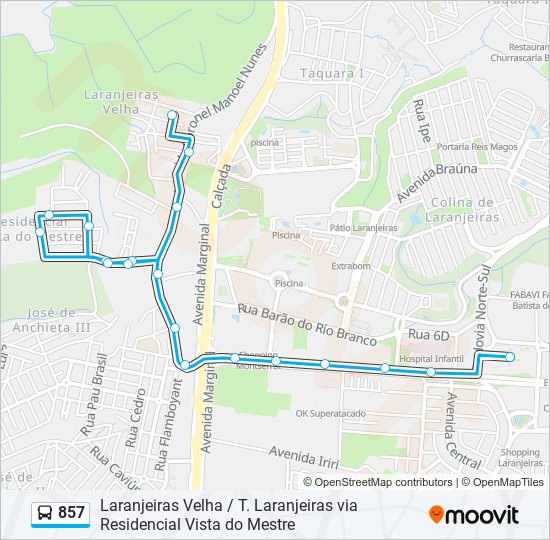 Mapa da linha 857 de ônibus