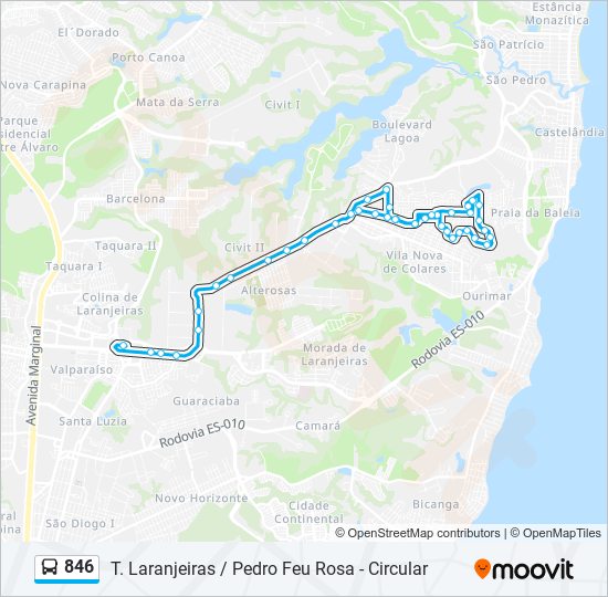 Mapa da linha 846 de ônibus