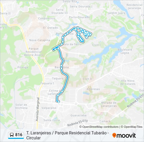 Mapa da linha 816 de ônibus