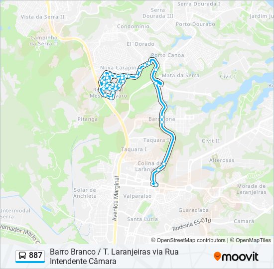 Mapa da linha 887 de ônibus