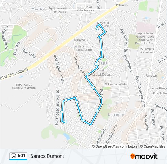 Mapa da linha 601 de ônibus