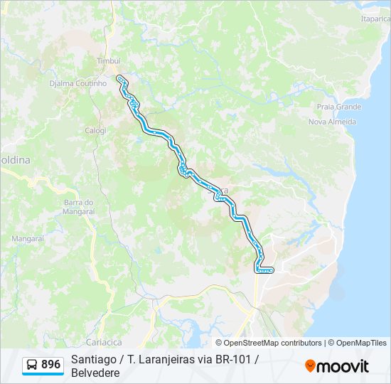 Mapa da linha 896 de ônibus