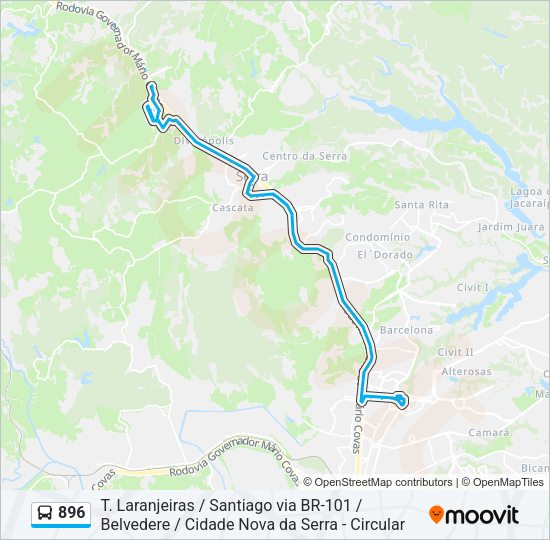Mapa da linha 896 de ônibus