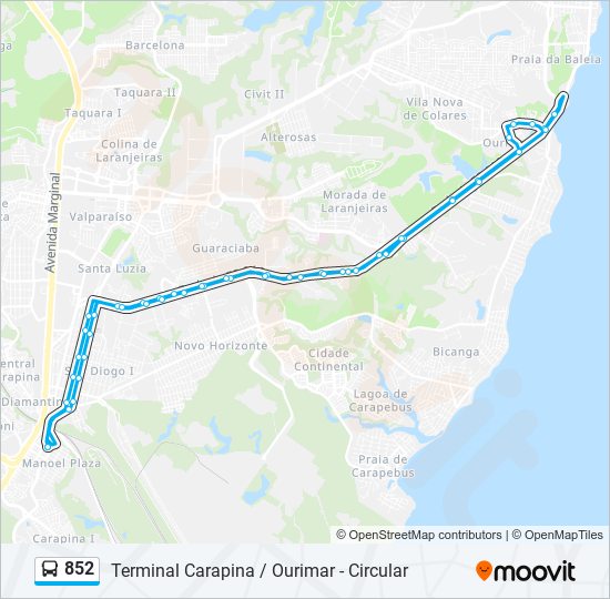 Mapa da linha 852 de ônibus