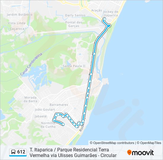 Mapa da linha 612 de ônibus