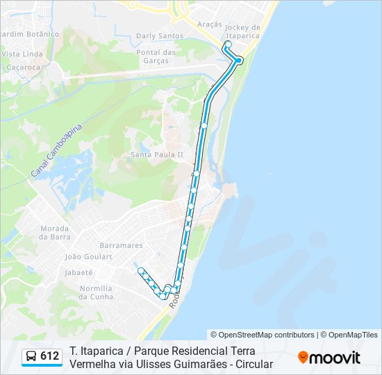 Mapa da linha 612 de ônibus