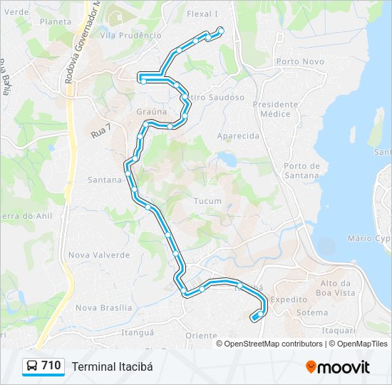 Mapa da linha 710 de ônibus