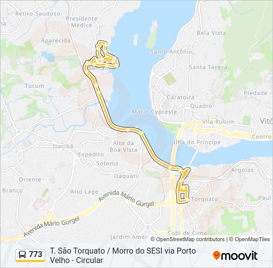 Mapa da linha 773 de ônibus