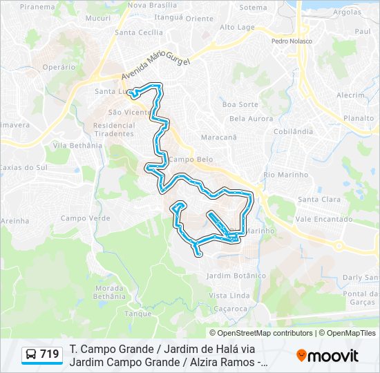 Mapa da linha 719 de ônibus