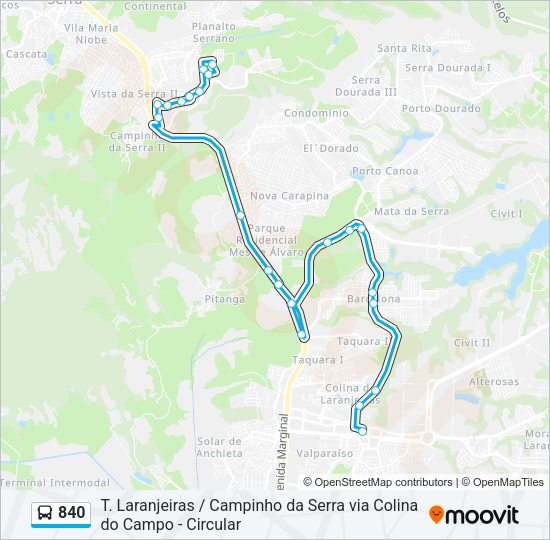 Mapa da linha 840 de ônibus