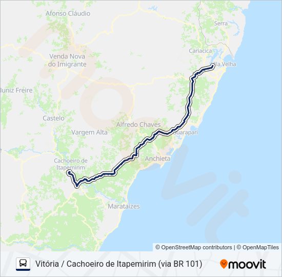 Mapa da linha 001/0/100A de ônibus
