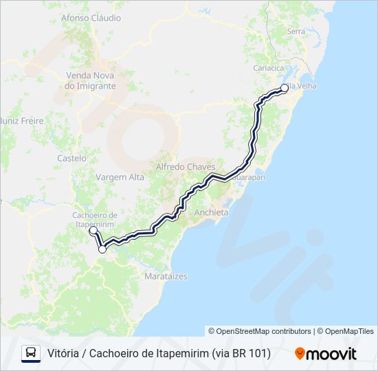 Mapa da linha 001/2/300A de ônibus