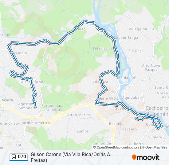 Mapa da linha 070 de ônibus