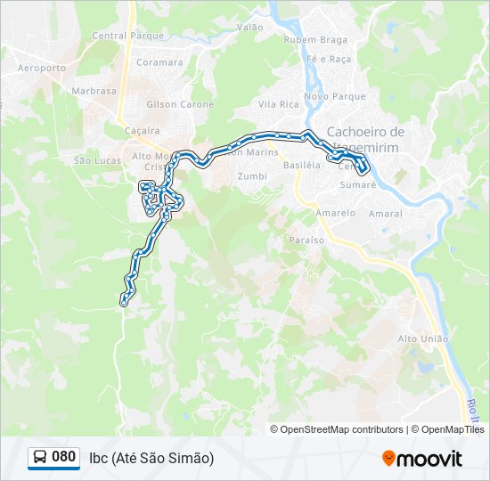 Mapa da linha 080 de ônibus