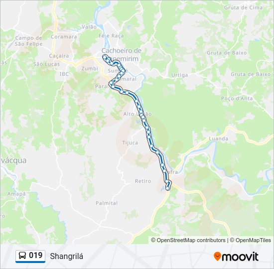 Mapa da linha 019 de ônibus