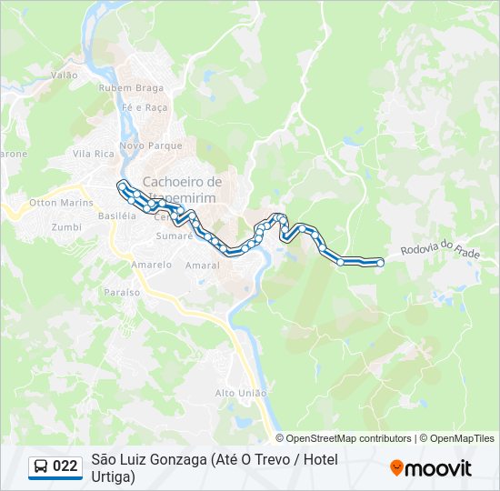 Mapa da linha 022 de ônibus