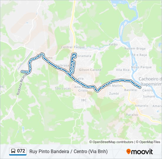 Mapa da linha 072 de ônibus