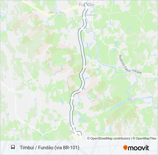 Mapa da linha TIMBUÍ / FUNDÃO (VIA BR-101) de ônibus