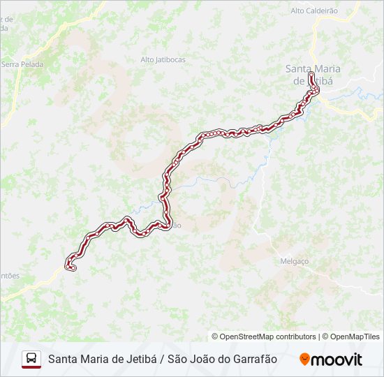 Mapa da linha SANTA MARIA DE JETIBÁ / SÃO JOÃO DO GARRAFÃO de ônibus
