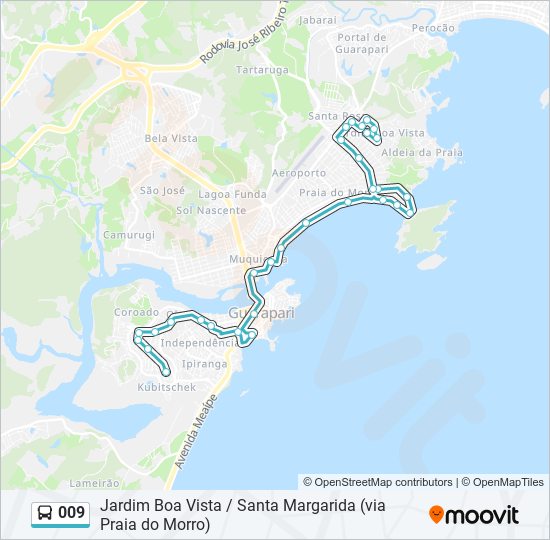 Mapa da linha 009 de ônibus