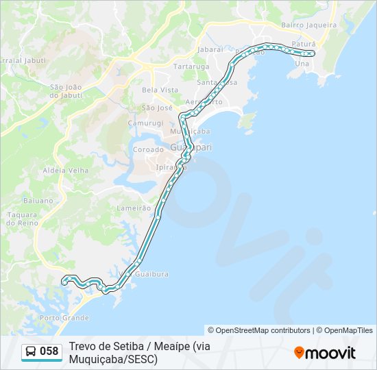 Mapa da linha 058 de ônibus