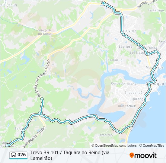 Mapa da linha 026 de ônibus