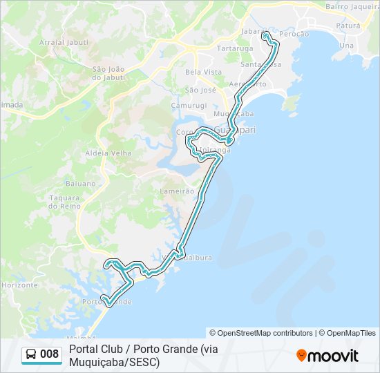 Mapa da linha 008 de ônibus