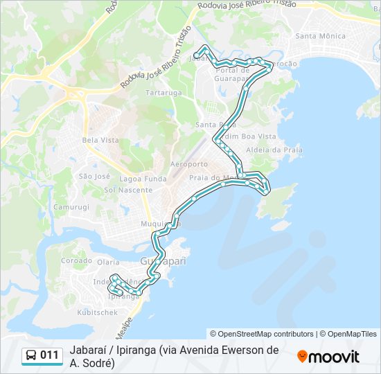 Mapa da linha 011 de ônibus