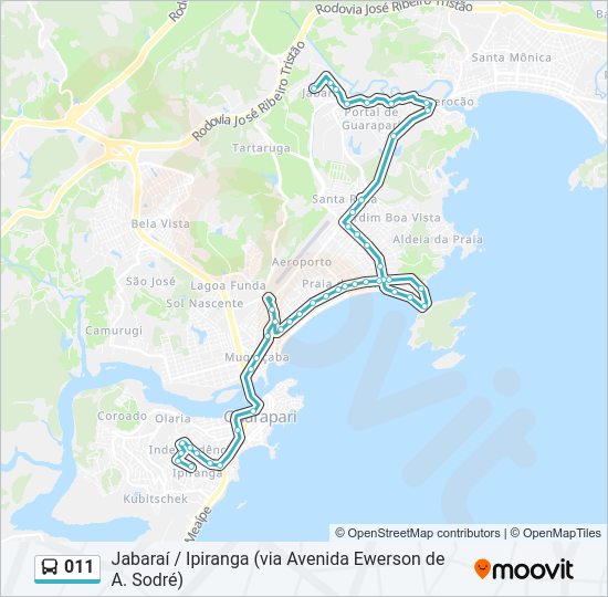 Mapa da linha 011 de ônibus