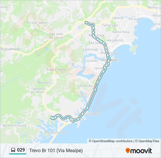 Mapa da linha 029 de ônibus