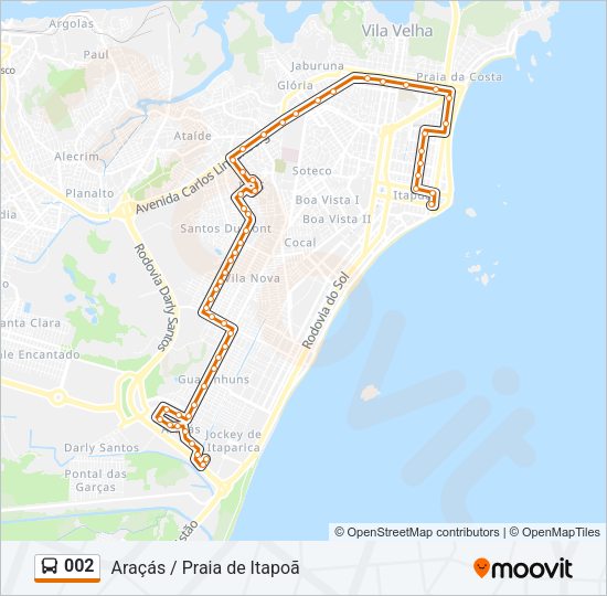 Mapa da linha 002 de ônibus
