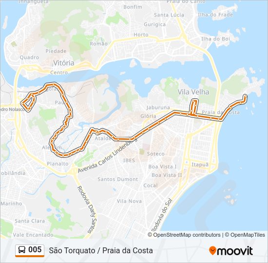 Mapa da linha 005 de ônibus